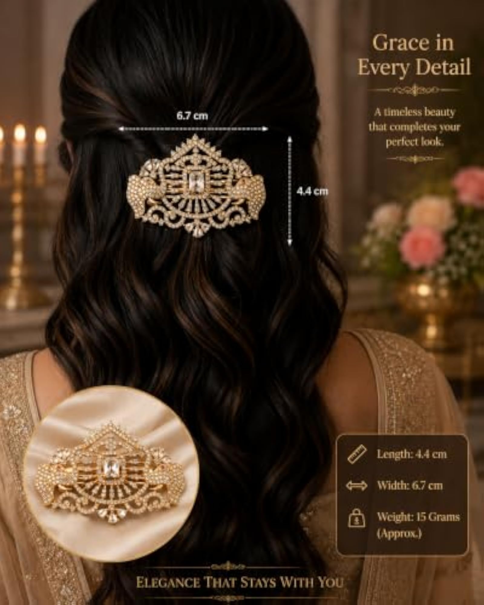 American Diamond Elephant Design Hair Clip